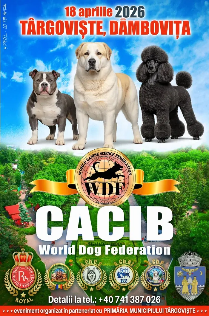 Afiș CACIB Târgoviște — WDF Dâmbovița Dog Show, 18 aprilie 2026